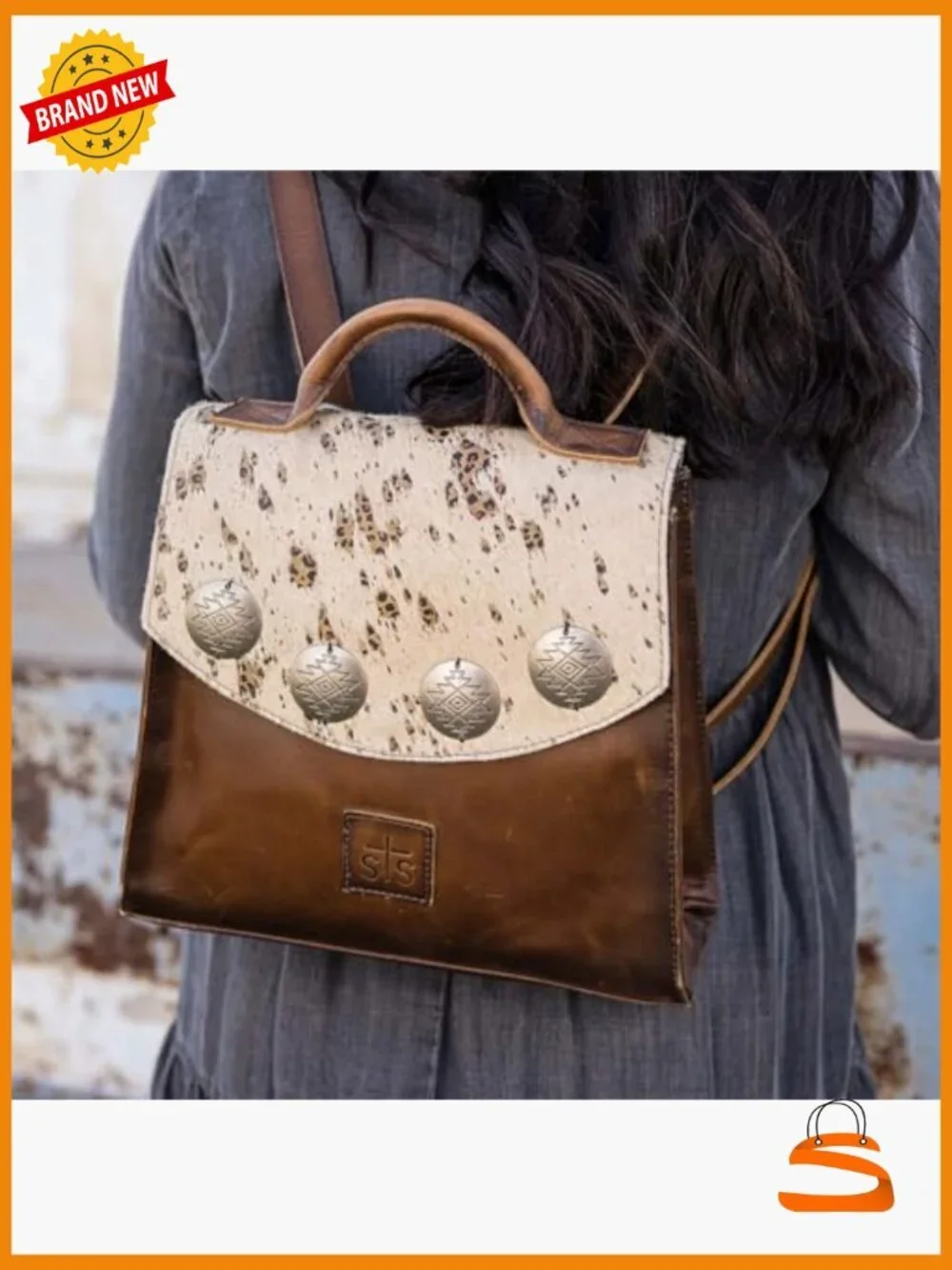 Convertible Western Backpack With Animal Print - Brown Leather